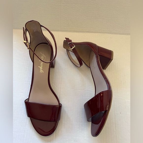 Free People Burgundy Red Patent Leather Ankle Strap Block Heels size 9 - Picture 4 of 12